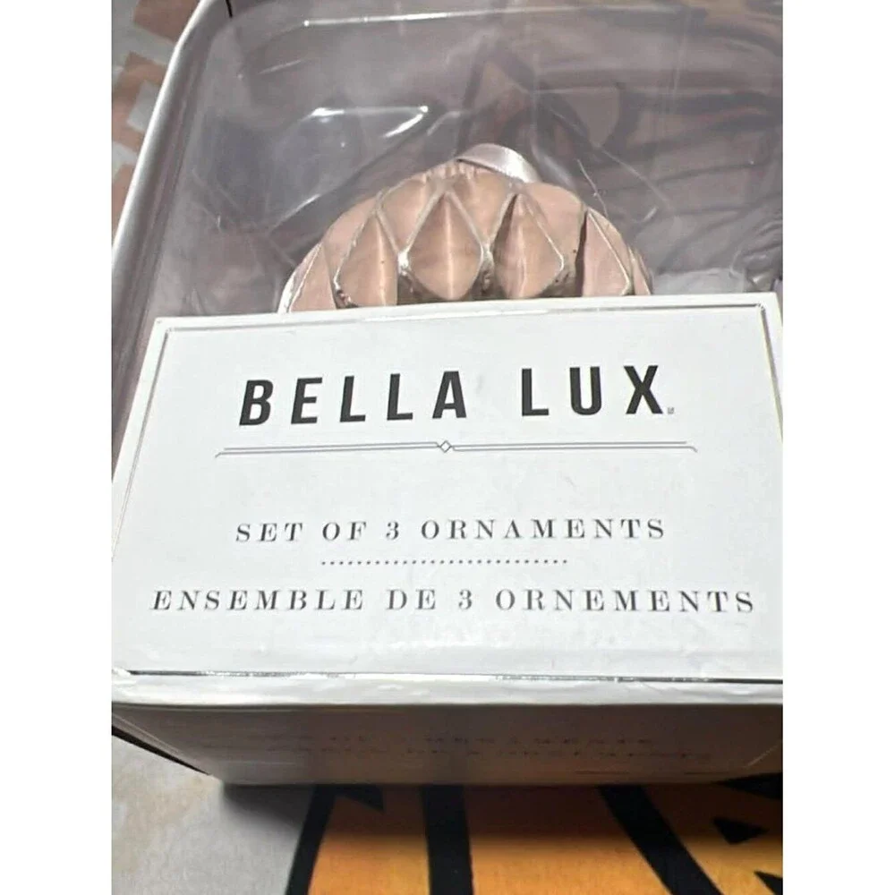 Bella Lux Set of 3 Ornaments – Lavender & Champagne Geometric Holiday Decor (NIB